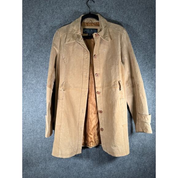 VTG Paris Blues Outerwear Jacket Women Large Brown Leather‎ Trench Y2K 90s - Picture 1 of 6